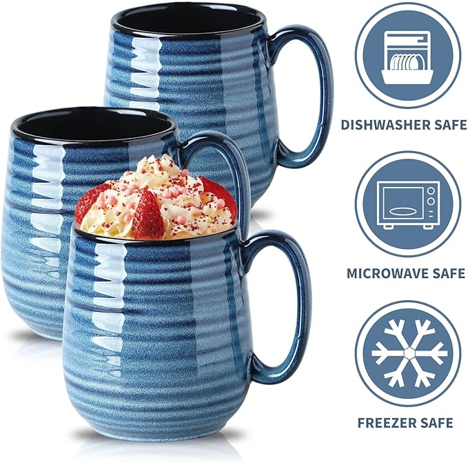 HASENSE Coffee Mug, 20 oz Ceramic Coffee Cup for Men and Women, Large Coffee Mug for Latte Coffee Tea Soup for Office and Home, Dishwasher and Microwave Safe, 1 PCS (Blue)