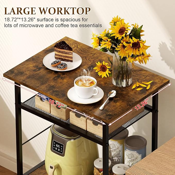 X-cosrack 3 Tier Kitchen Cart with Storage, Microwave Carts with Adjustable Feet, 3-Tier Coffee Cart Station，Kitchen Storage Rack for Entryway, Living Room