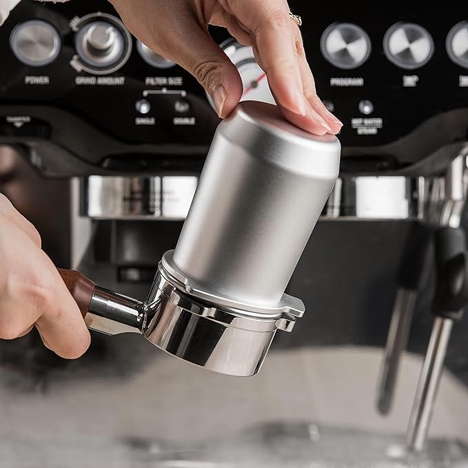 54mm Espresso Dosing Cup for Portafilter, Matte Silver Grounds Cup with Grinder-Activating Ring, Easy Transfer & Less Mess, Compatible with 54mm Breville Portafilters