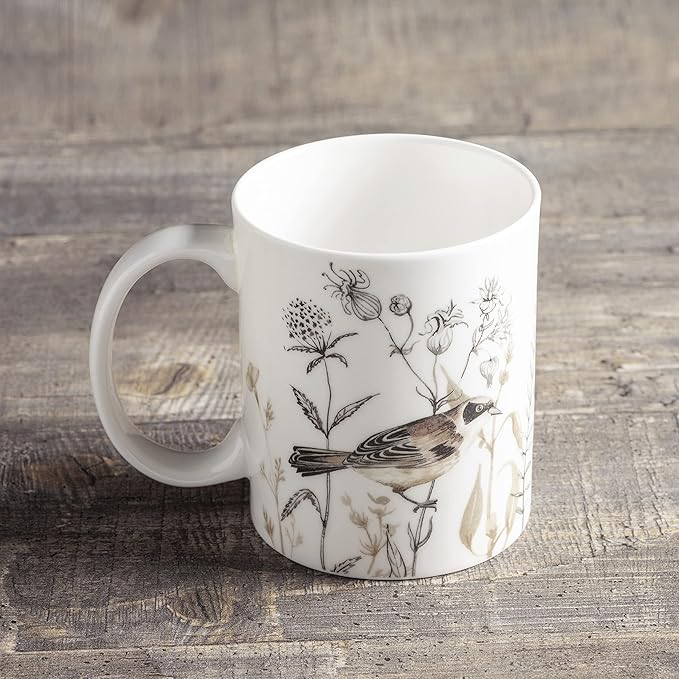 Maison d' Hermine Coffee Mug with Handles Fine Bone China Mugs Pack of One Tea Cups for Hot Beverages Cappuccino Latte Home Office Perfect for Gift (Meadow Florals - Brown Meadow Mornings, 15 Ounce)