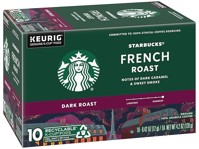 Starbucks Coffee K-Cup Pods, French Roast, Dark Roast Ground Coffee K-Cups for Keurig Brewers, 100% Arabica Coffee, 10 CT K-Cup Pods/Box (Pack of 3 Boxes)