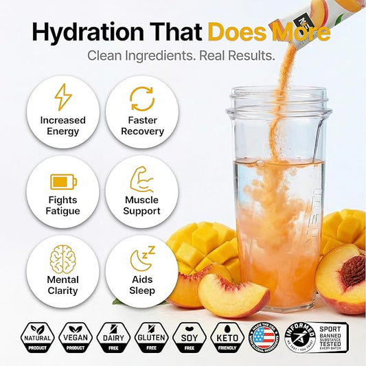 Engineered Nutrition Sugar-Free Electrolyte Powder Packets - Peach Mango - Keto Hydration Packets with Magnesium, Potassium & Sodium - Zero Calorie, Vegan, Non-GMO, Gluten-Free - 18 Single Servings