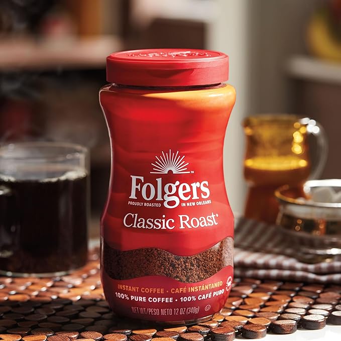 Folgers Classic Roast Instant Coffee, 12 Ounces (Pack of 6)
