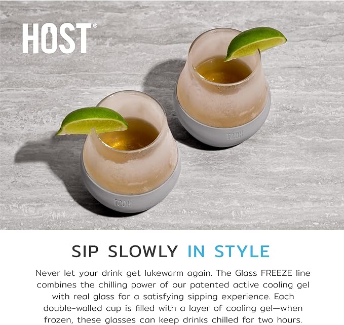 Host Tasting Glass FREEZE, Whiskey Tasting Glasses with Active Cooling Gel, Whiskey Lover Gifts, Gray 6.7oz Set of 2