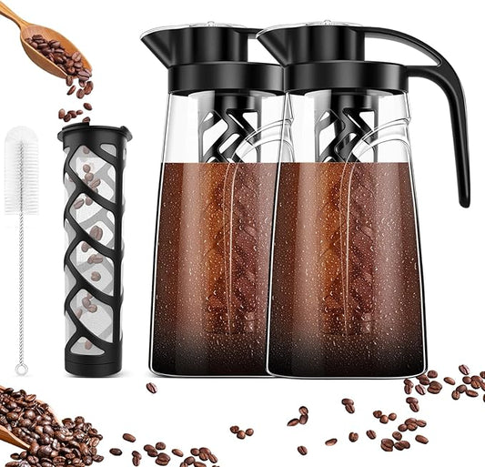 YURICK Cold Brew Coffee Maker, 70 oz (2100 ml) BPA Free Tritan Pitcher, Iced Coffee Maker and Tea Brewer, 100% Leak-Proof, Easy to Clean Reusable Mesh Filter, Black (2 Pack)