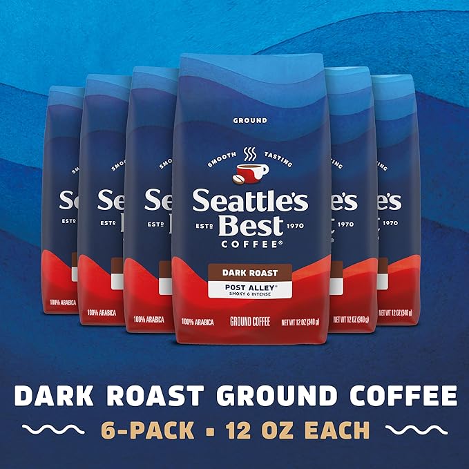 Seattle's Best Coffee Post Alley Blend Dark Roast Ground Coffee | 12 Ounce Bags (Pack of 6)