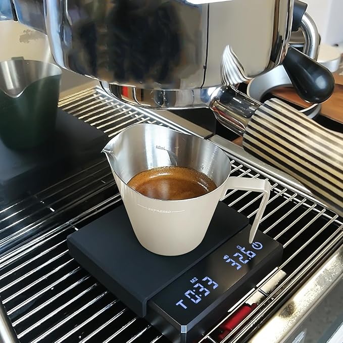 IKAPE Espresso Measuring Cup, 304 Anti-scald Stainless Steel Espresso Shot Cups 2Pcs with Handle, Coffee Pouring Cup for Barista Tool Accessories(White)