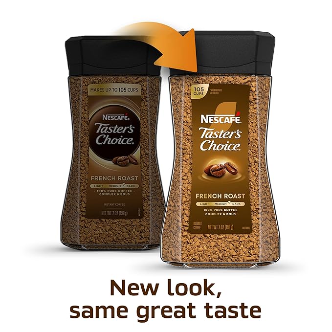 NESCAFÉ Taster's Choice Instant Coffee, Dark Roast Coffee, French Roast, 2 Jars (7 Oz Each)