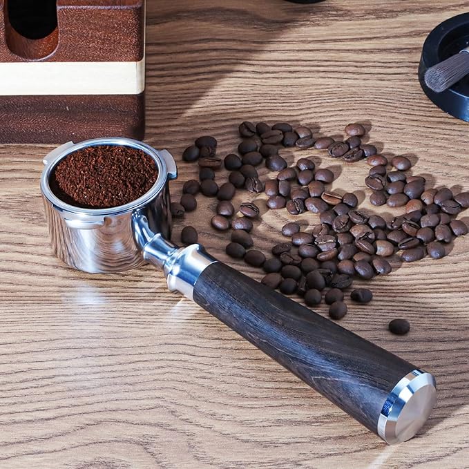 51mm Bottomless Portafilter 3 Ears, YMWVH Professional Espresso Portafilter 51mm for De-longhi EC680, EC685 & EC885 Espresso Machine, Stainless Steel Basket and Walnut Handle