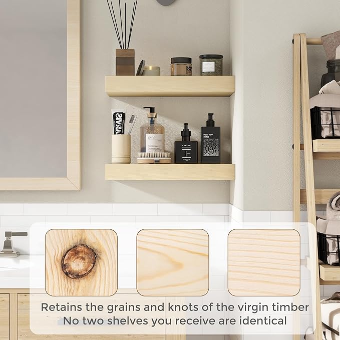 Marsmiles 30 Inch Floating Shelves for Wall - Natural Unfinished Wood Floating Shelves Set of 2-30 Inch Wide x 7.7 Inch Deep x 1.6 Inch Thick Wooden Shelves for Room Wall
