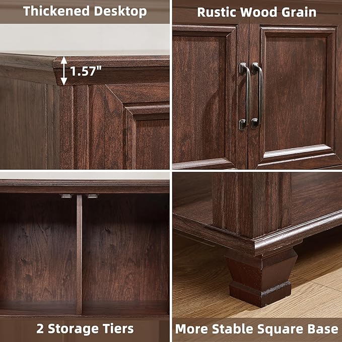Farmhouse Coffee Bar Table with 2-Door Cabinet, Kitchen Storage Cabinets with Open Shelf, Coffee Station for Dining Room, Kitchen, Hallway, Living Room, Walnut
