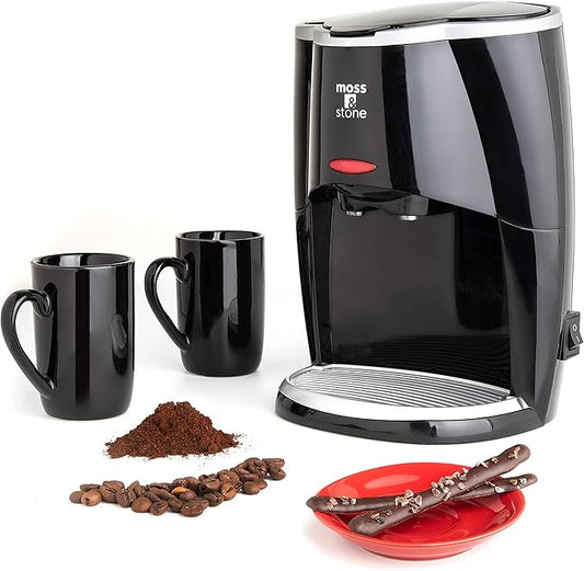 Moss & Stone Mini Drip Coffee Maker with Mug (5 oz Mugs), Small Coffee Pot With 2 Coffee Cups, Mini Coffee Maker (2 Drip & 2 Mug)