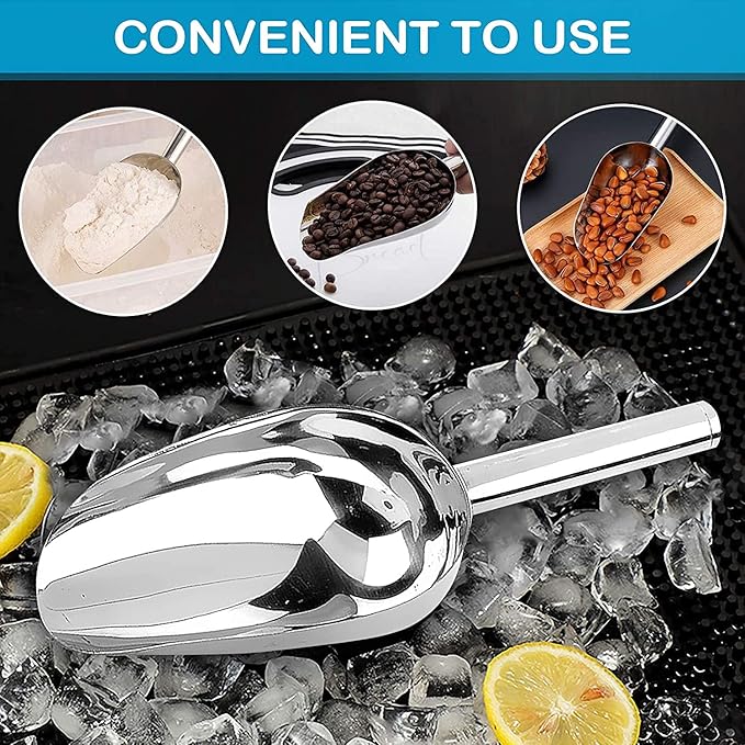 NINGVIHE Ice Scoop for Freezer,Metal Ice Scoop,Stainless Steel Food Scoop Kitchen Bar Party Wedding Heavy Duty,Scoops for Pet Food, Cookie Flour,Silver (11in)