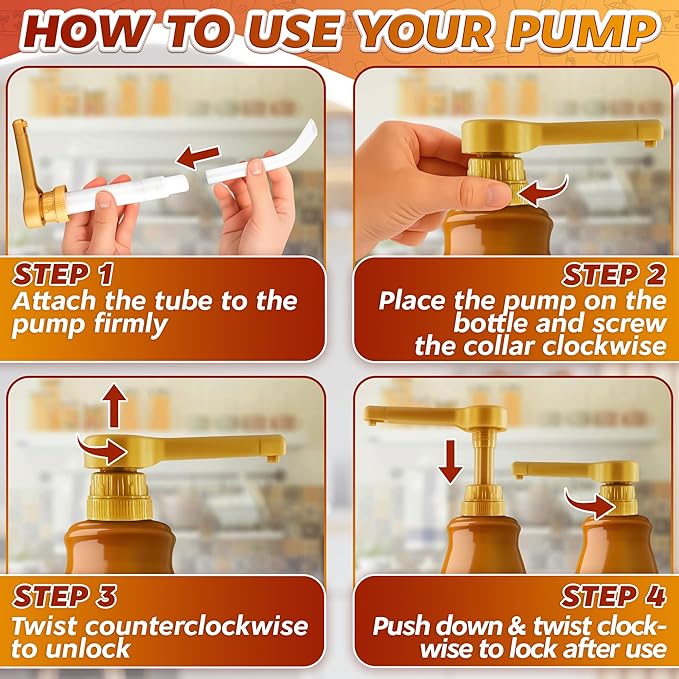 Sauce Pump Dispenser – Works with Torani, DaVinci (64oz), & Ghirardelli (87-90oz) Bottles | Pump for Coffee Syrup Bottle | Precise Dispensing 0.5oz & Lockable Design – Long Tube with Adjustable Length