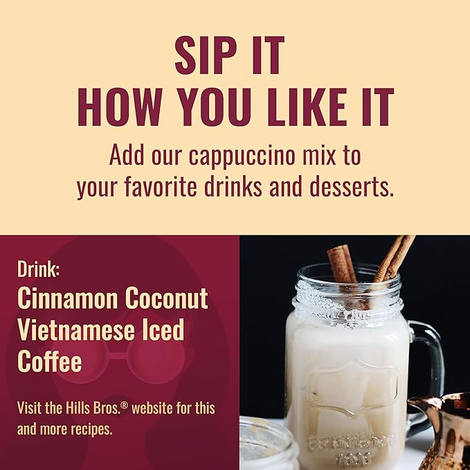 Hills Bros. Cappuccino Mix – Rich, Frothy Coffeehouse-Tasting Instant Drink Mix – Quick and Easy Preparation – Perfect for Hot & Iced Drinks & Creaming Coffee – French Vanilla, 1 Pack of 16oz