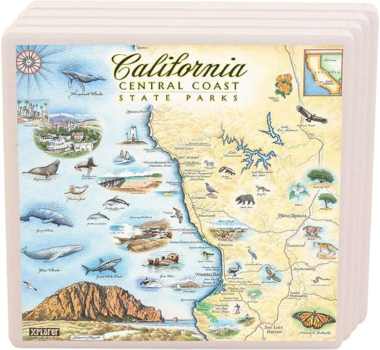 California Central Coast Ceramic Coaster with Cork Base - Set of 4