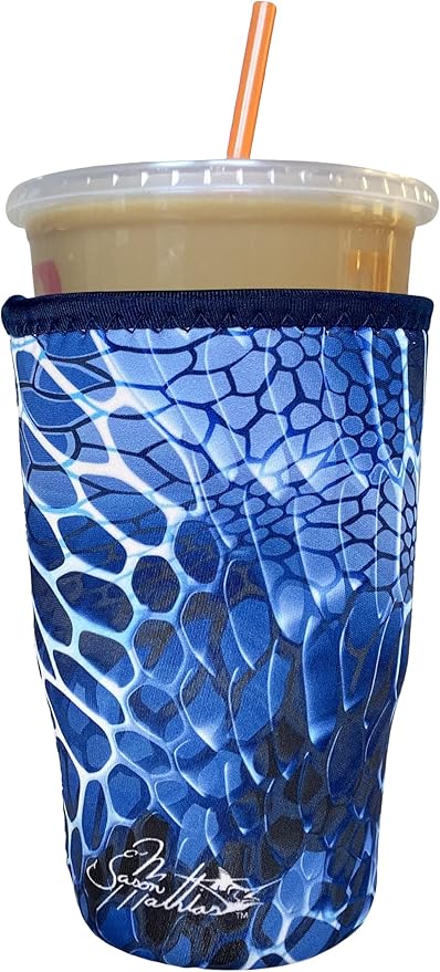 Koverz Iced Coffee Sleeve, Insulated Neoprene Cup Sleeve, Fits a 32 Oz. Coffee Cup, Washable and Reusable, Iced Coffee Accessories, Large Blue Aquatint by Jason Mathias