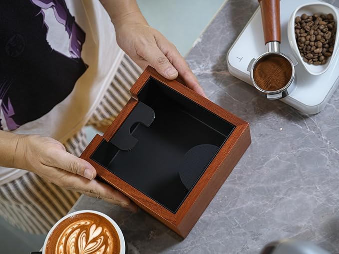 KNODOS 58mm Gaggia Espresso Accessories Kit –Rosewood Naked Portafilter, Auto-Level Espresso Press, Ground Distribution Tool, Wooden Barista Holder & Coffee Puck Knock Bin