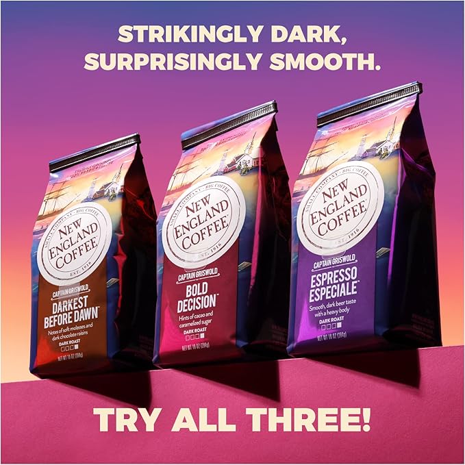 New England Coffee Darkest Before Dawn Dark Roast Ground Coffee, 10oz Bag (Pack of 6)