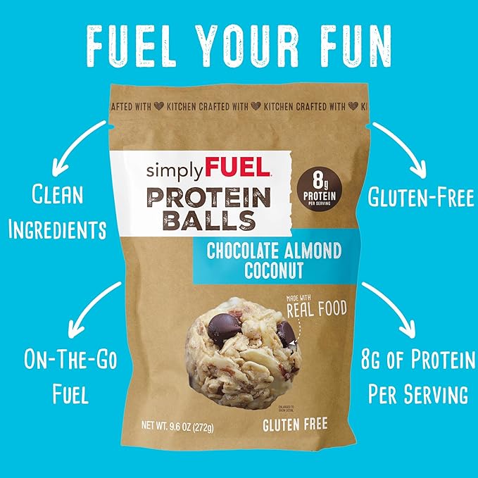 simplyFUEL Whole-Food Protein Balls (Chocolate Almond Coconut), 8 g High-Protein, Gluten-Free, Healthy Snack for Adults & Kids, 9.6 oz