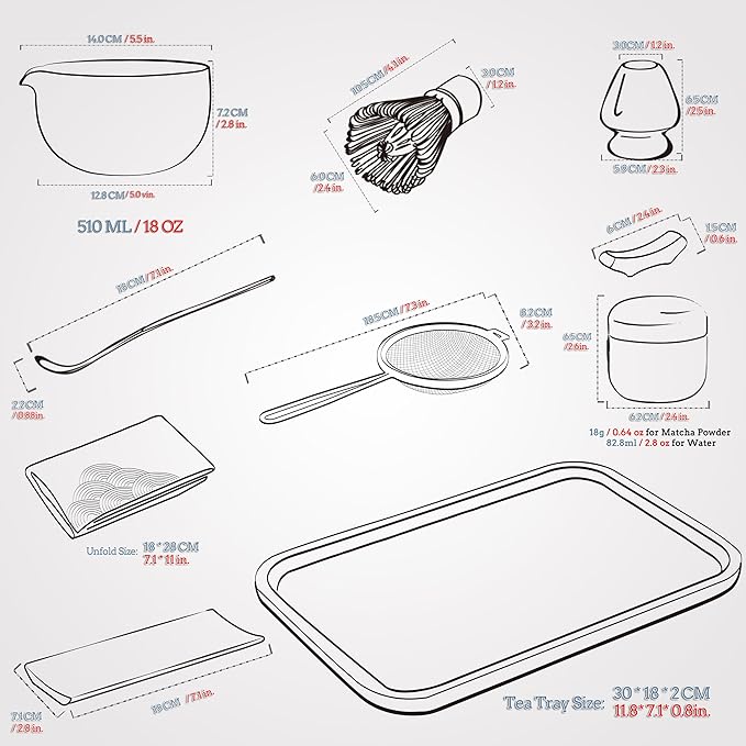 TEANAGOO Matcha Whisk Set, 10 Pcs Complete Set, Black, Matcha Kit with Tray, Bowl, Scoop, Sifter, Powder Jar, Gift for Matcha Lovers