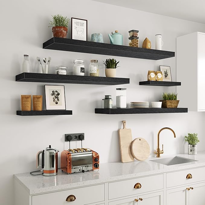 Vivelove Single Floating Shelves 36 inch Long, 10 in Deep Shelves Wall Mounted for Bedroom, Bathroom, Living Room, Kitchen, Office, Modern Shelf Home Decor, Set of 1, Black