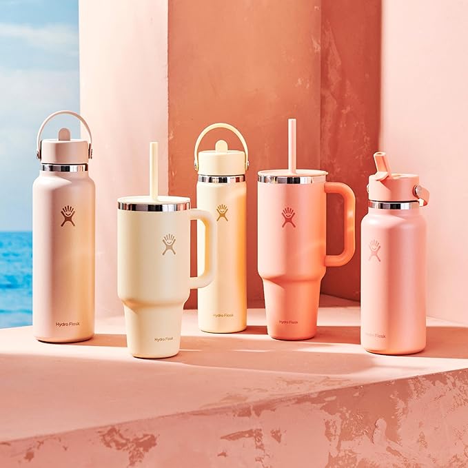 Hydro Flask Travel Tumbler with Handle, Lid and Straw - Insulated Stainless Steel in 40 Oz Sunglow