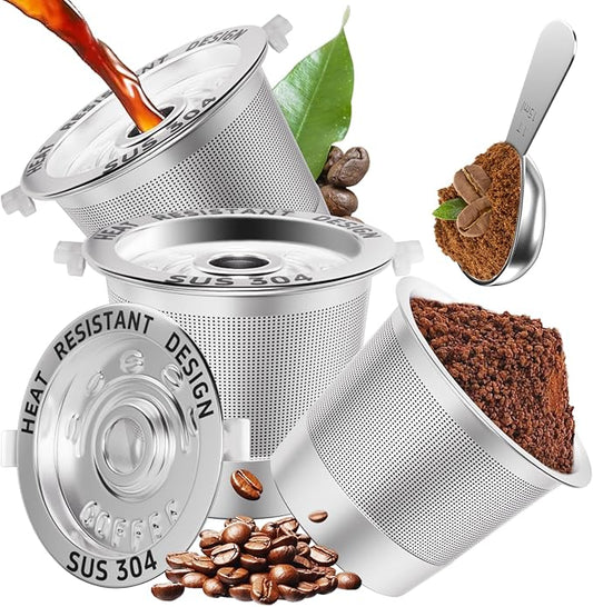 3 Pack Reusable K Cups Coffee Pods for Keurig 1.0: Stainless Steel Refillable K Cups - Reusable Coffee Filters for Keurig Coffee Machine, SUS 304‌, BPA-Free, Heat Resistant Handles, Scoop