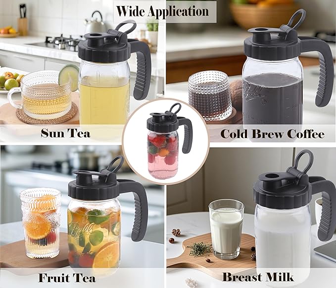 32 Oz Glass Mason Jar Pitcher 1 Quart Breast Milk Pitcher Wide Mouth Water Jug With Pour Spout Lid Heavy Duty Carafe Jug For Beverage Cold Hot Tea Coffee Lemonade Juice Container For Refrigerator