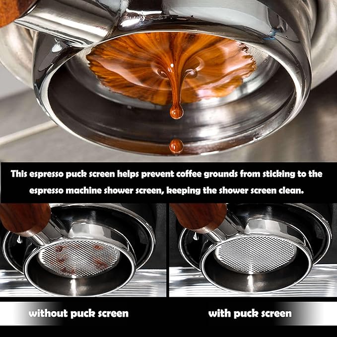 NEOUZA V4 Espresso Puck Screen 0.8mm Thickness Honeycomb Mesh Double Layer Black Protective Coating for Coffee Portafilter Basket (2, Black and Silver, 53mm)