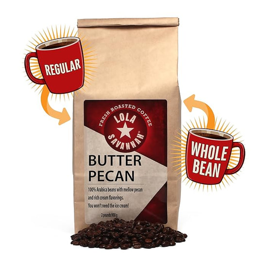 Lola Savannah Butter Pecan Whole Bean Caffeinated Coffee, 2lb