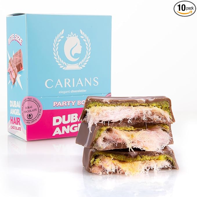 Carians Angel Hair Pomegranate Cotton Candy, Dubai Chocolate Candy with Pistachio and Kunafa, 10 Individually Wrapped Chocolate, Great for Gift Giving, Anniversary, Thanksgiving, Christmas