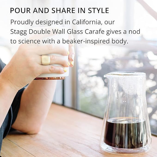 Fellow Stagg Double Wall Coffee Carafe - Vessel for Pour Over Manual Coffee Maker, Handblown Borosilicate Glass Decanter, 20 oz Clear Pitcher