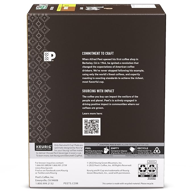 Peet's Coffee, Dark Roast Decaf Keurig K-Cup Pods, Decaffeinated Arabica Coffee - Decaf House Blend 88 Count (4 Boxes of 22 K-Cup Pods)
