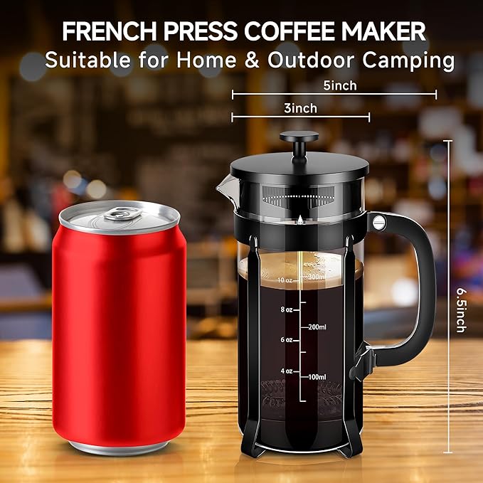 YMMIND French Press Coffee Maker 304 Stainless Steel Coffee Press,with 4 Filters System, Heat Resistant Thickness Borosilicate French Press Glass, BPA-Free Brewed Tea Pot Coffee Plunger(Copper 12oz)