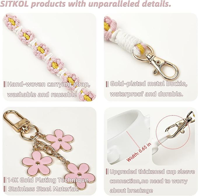 Handle Strap and Charm Set for Owala Water Bottle 24 oz, 32 oz, 40 oz, Owala Kids, Owala Coffee Tumbler, Owala FreeSip – Includes Handle Strap, for Owala Accessories & Stanley Cup Accessories
