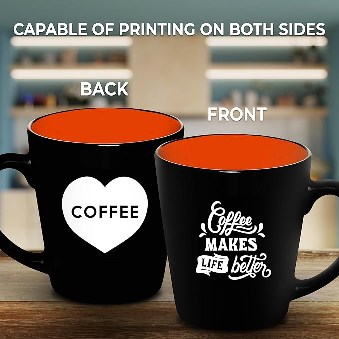 Custom Ceramic Coffee Latte Mugs 12 oz. Set of 10, Personalized Bulk Pack - Perfect for Coffee, Tea, Espresso, Hot Cocoa, Other Beverages - Orange