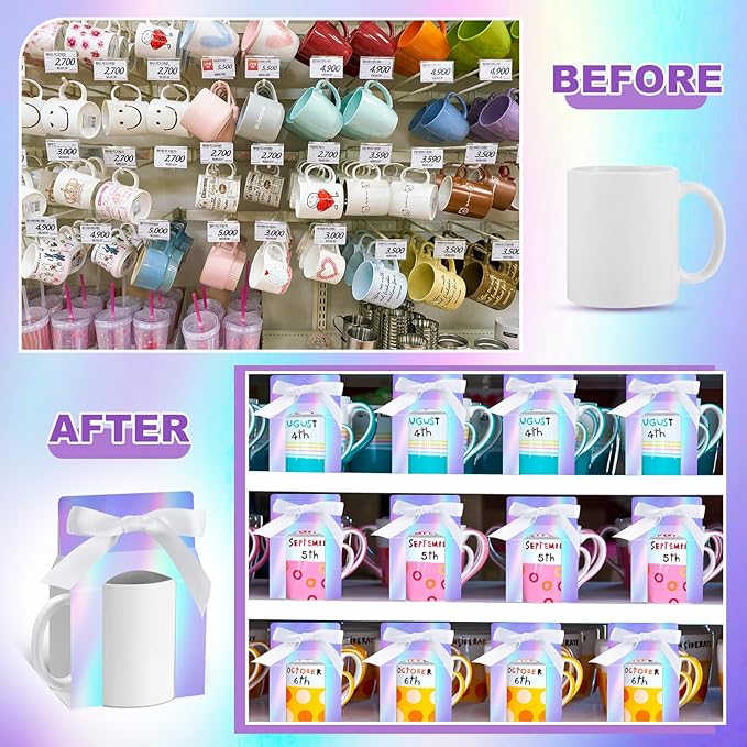 Kosiz 36 Pcs Mug Boxes Sublimation Coffee Mugs Gift Bags with Window Packaging Storage Box for Shipping Selling Wedding Valentines Gift Packaging Wrapping (for 11oz Mug,Bright Color)