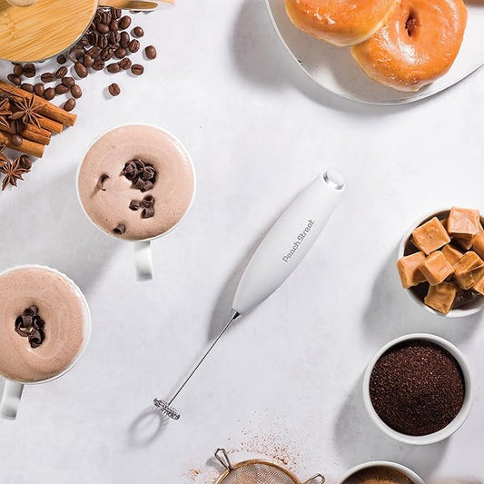 Powerful Handheld Milk Frother, Mini Milk Foamer, Battery Operated (Not included) Stainless Steel Drink Mixer for Coffee, Lattes, Cappuccino, Frappe, Matcha, Hot Chocolate.