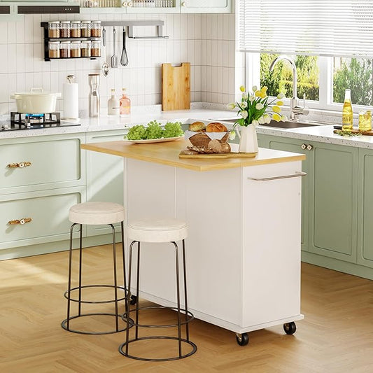JY QAQA 39" Kitchen Island on Wheels with Storage Cabinet Kitchen Cart Cabinet with Shelves, Cart Handle for Towel Rack or Free Mobility, Portable Islands for Kitchen, White