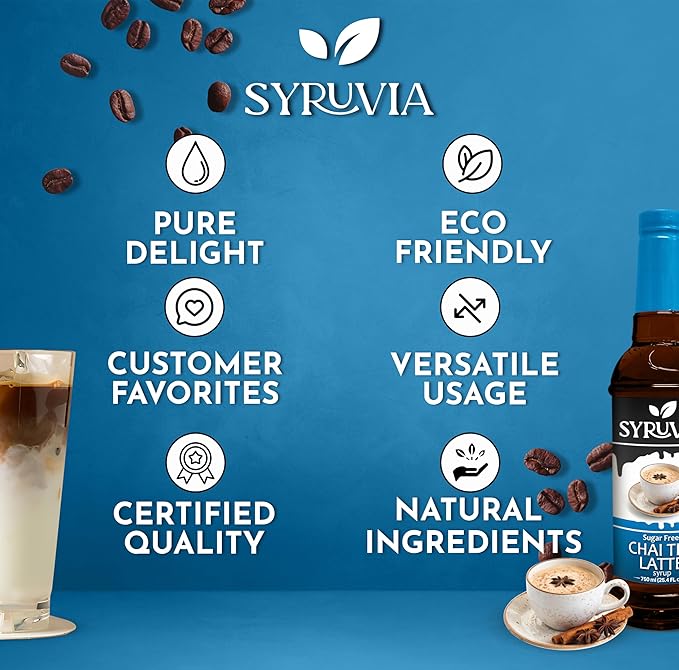Syruvia Sugar Free Chai Tea Flavored Syrup for Coffee, Drinks, Lattes, and Desserts – 25.4 fl oz, With Pump