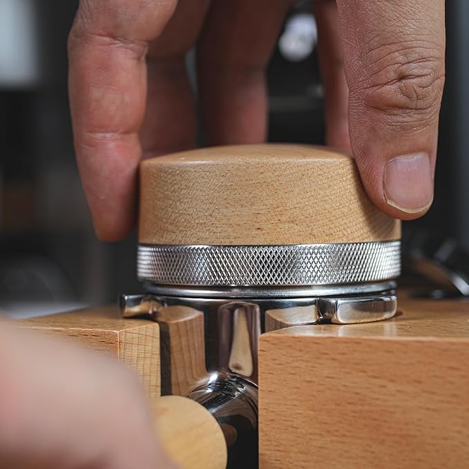 KNODOS Espresso Distribution Tool 58mm Maple Coffee Distributor Adjustable Depth Stainless Steel Espresso Leveler Premium Espresso Machine Accessories For Coffee Bar