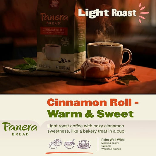 Panera Coffee Cinnamon Roll Ground Coffee, 100% Arabica Medium Roast, Bakery-Inspired Flavor, No Artificial Ingredients, 12oz Bag Pack of 6 (72 oz Total) for Home Brewing