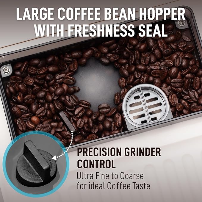 Zulay Kitchen Magia Clasica Automatic Espresso Machine with Built-In Grinder, Touch Panel Coffee Maker, Steam Wand Milk Frother, Adjustable Strength, Self-Cleaning, Cream & Copper
