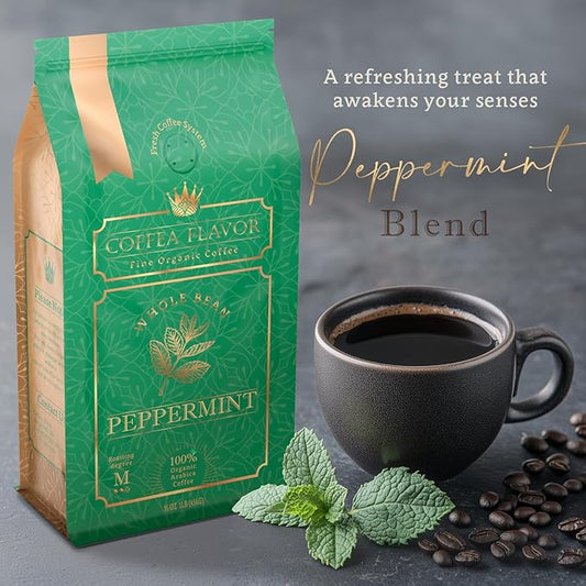 Mint Flavored Whole Bean Coffee – 100% Arabica, Single Origin, Medium Roast, Naturally Sweetened, Refreshing and Invigorating – by Coffea Flavor