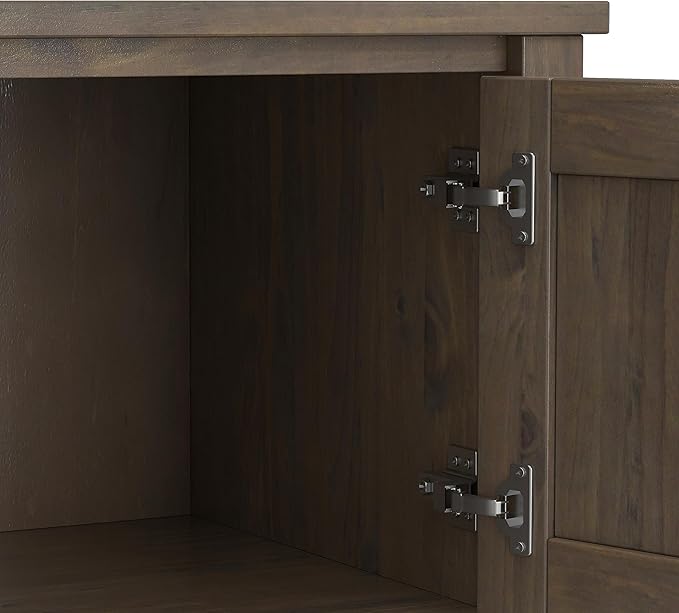 SIMPLIHOME Ela Console Table - 48 Inch Wide Solid Wood Sofa Table in Smoky Brown, Transitional Storage Table for Entryway or Living Room with 2 Drawers, 2 Cabinets, Open Shelf, and X-Panel Doors