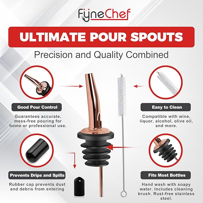 48 Pack Stainless Steel Bottle Pourers for Alcohol, Liquor, and Wine - Bar Accessories, Spouts for Bottles and Dispensers (rose gold)
