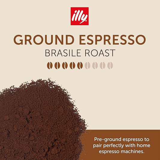 illy Ground Coffee, Brasile Regenerative Agriculture Medium Roast, 100% Arabica, Premium Italian Coffee, Ideal for Espresso, Drip, Moka and French Press Brewing, 8.8oz, 6 Pack