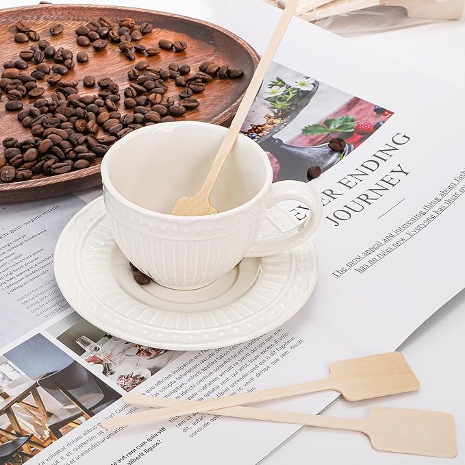 WUWEOT 400 Pcs Coffee Stirrers, 6.3 Inch Wood Coffee Stir Sticks, Disposable Kayak Paddle Shaped Stirring Sticks, Wooden Beverage Mixer for Cocktails Milk Tea Honey Hot Chocolate