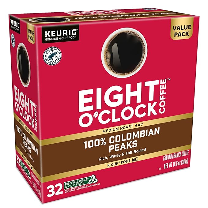 Eight O'Clock Coffee Colombian Peaks -Serve Keurig K-Cup Pods,Medium Roast Coffee Pods,32 Count (Pack of 2)